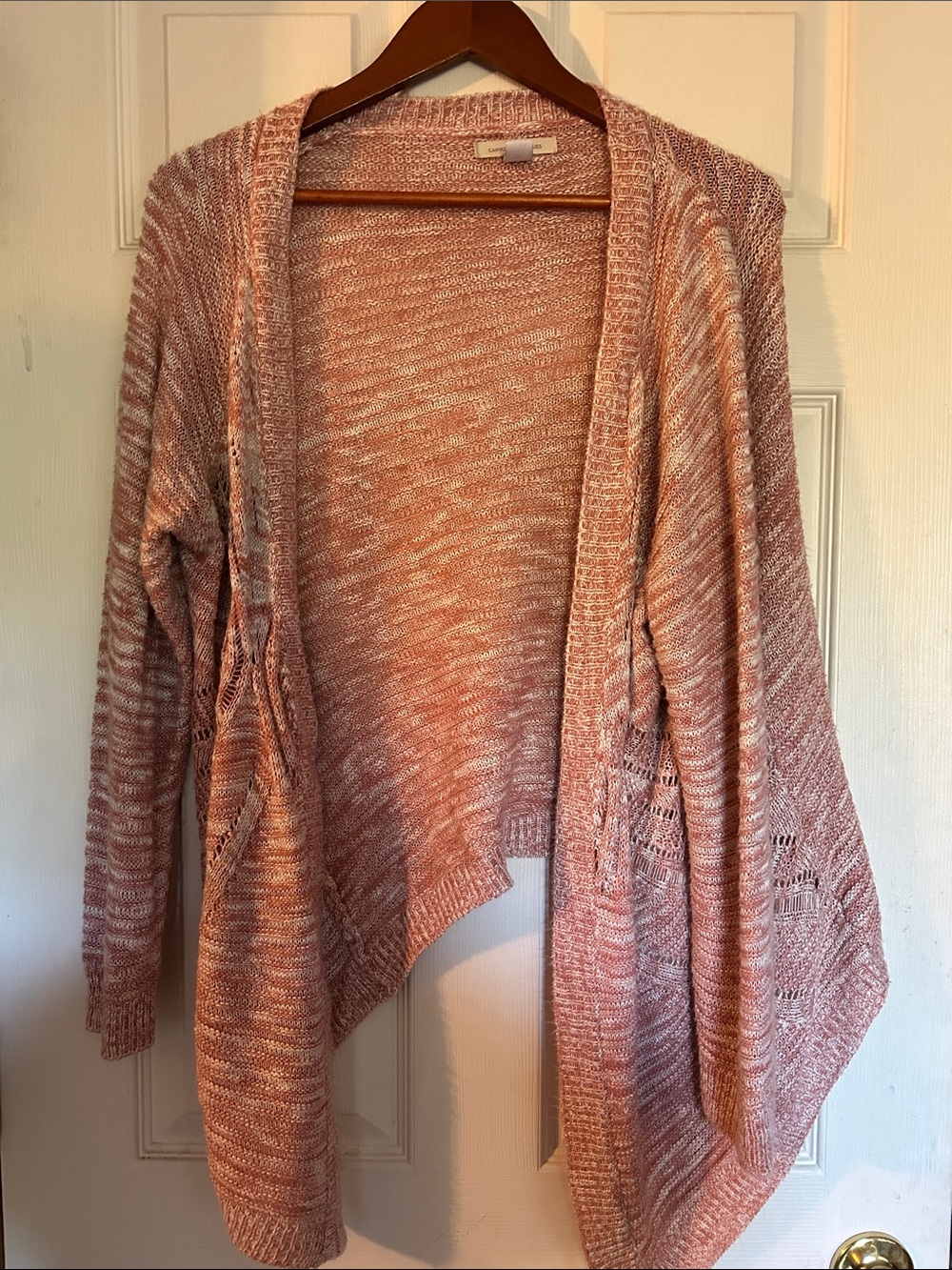 Canyon River Blues Light Pink Marled Open Cardigan